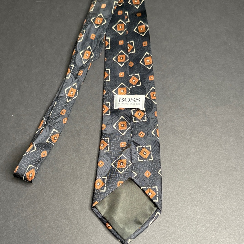 Vintage Boss by Hugo Boss,Diamond Patterned Black and Orange Tie